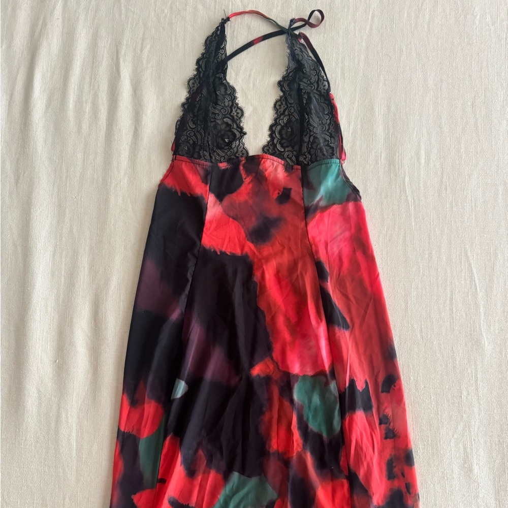 Red and Black Lace Halter Dress